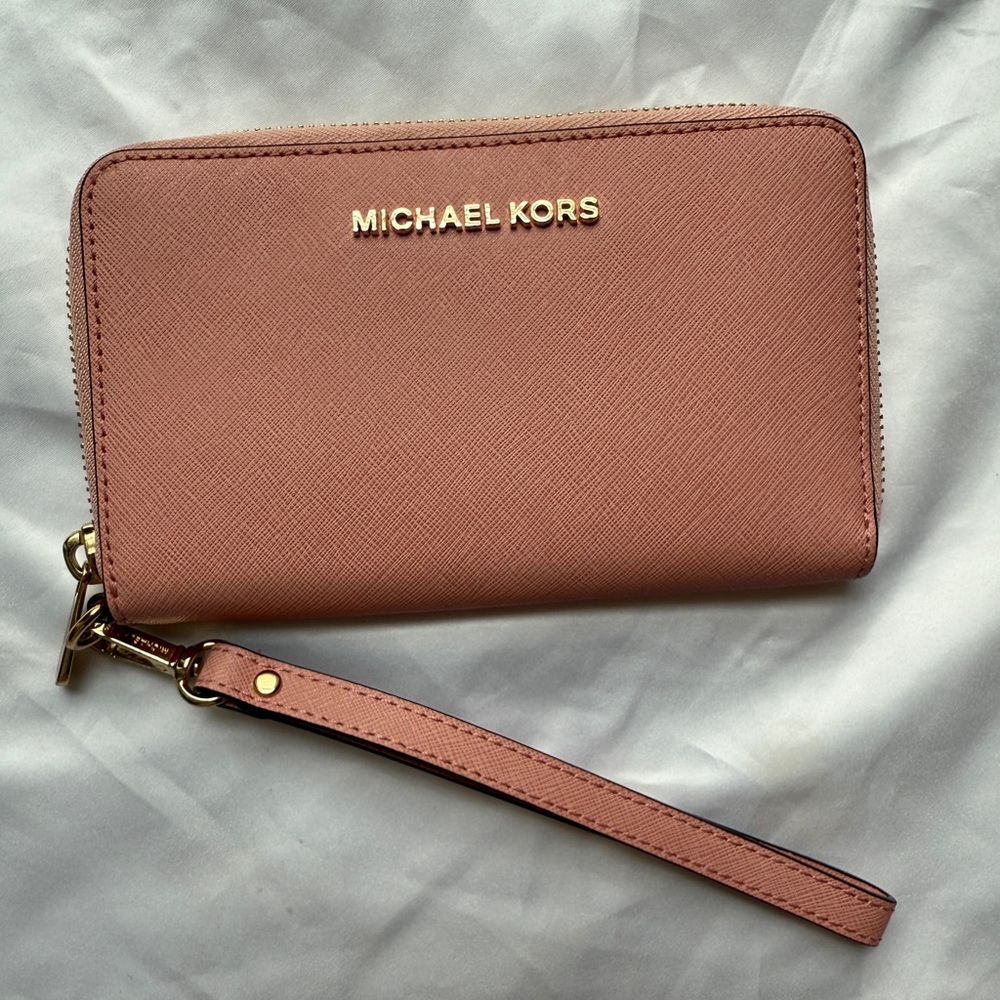 Michael Kors Blush Pink Wristlet with Gold Accents